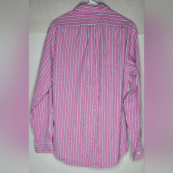 Ralph Lauren Mens L Custom Fit Striped Button Down Shirt Pink/Blue White - Picture 3 of 4